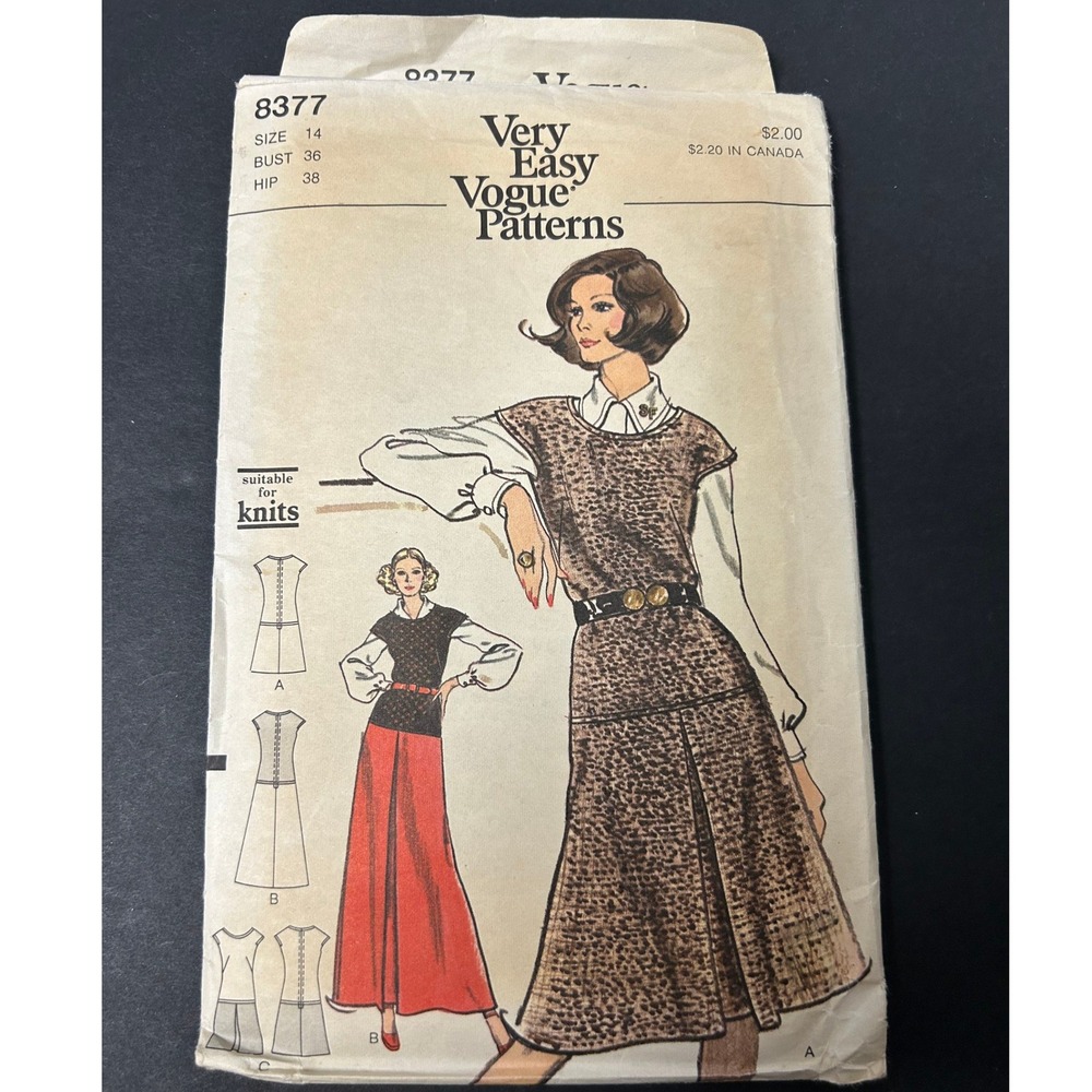 Vintage 1970s Vogue Sewing Pattern 8377‎ Misses Jumper Size 14 Knit Dress